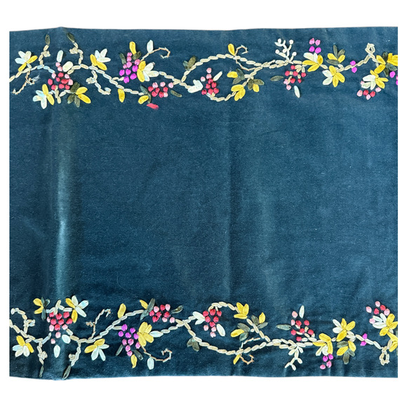 Velvet Table Runner Silk Ribbon Embroidered Flowers Vintage Loie 15" x 70" READ - Picture 9 of 16